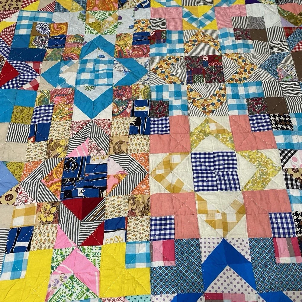 Vintage All Hand Stitched Quilt 72x68